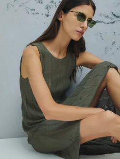 Abito asimmetrico in maglia con traforature - VERDE