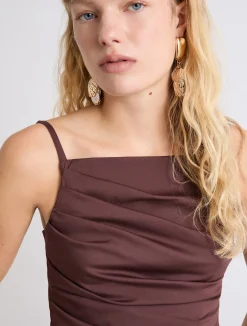 Abito a tubino in popeline stretch - MARRONE