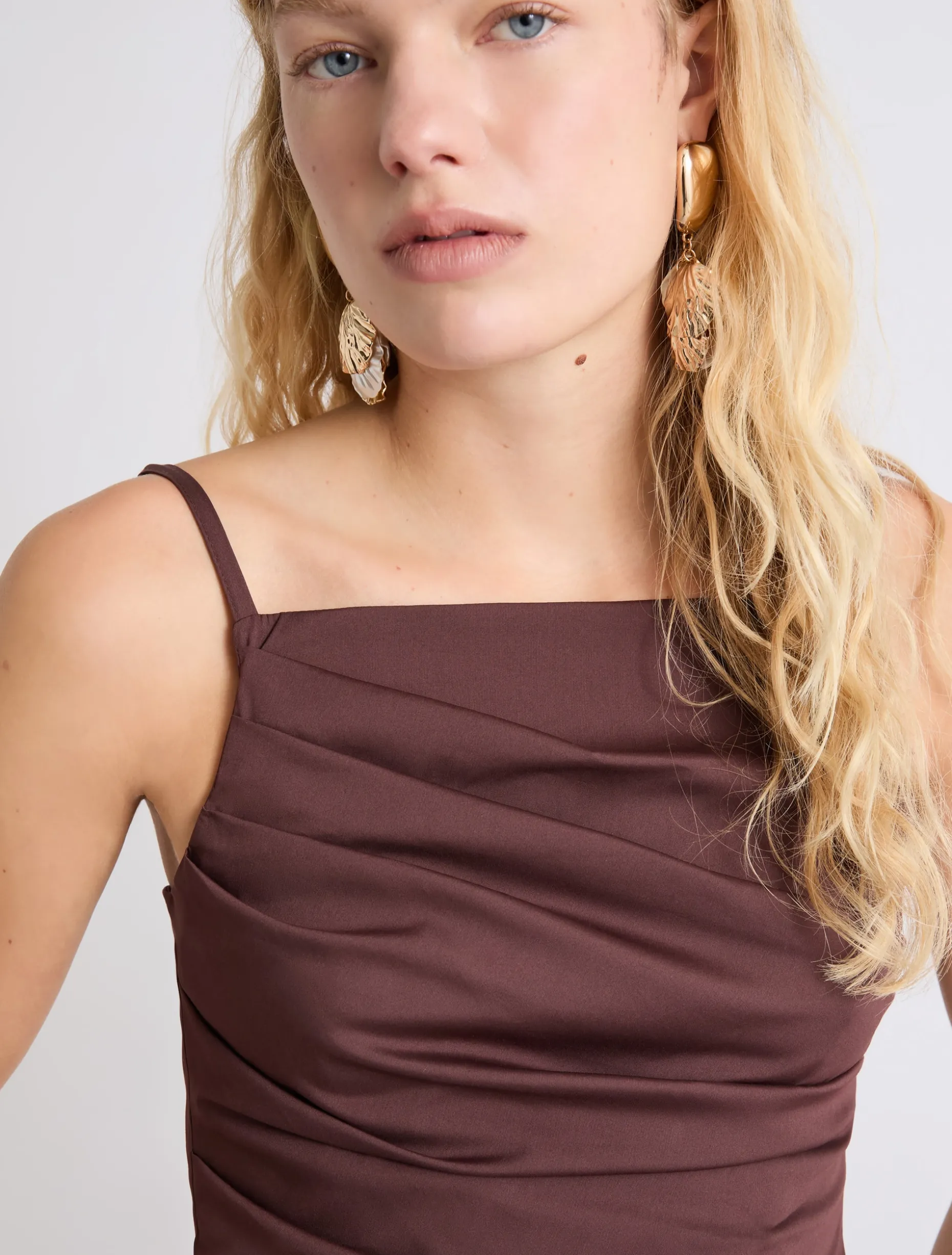 Abito a tubino in popeline stretch - MARRONE