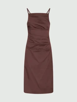 Abito a tubino in popeline stretch - MARRONE