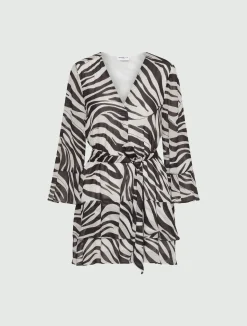 Abito con balze in georgette di viscosa - NERO