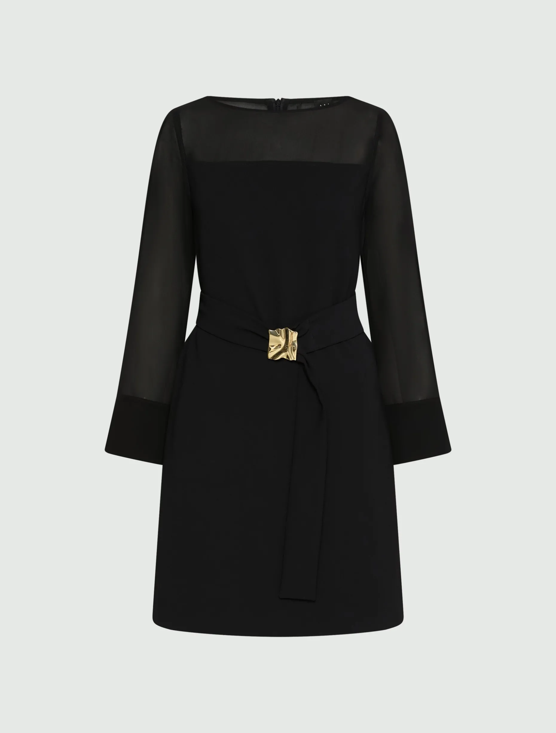 Abito con cintura in envers satin e georgette - NERO