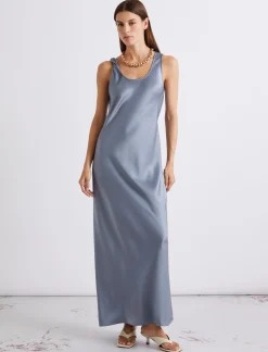Abito con spalline in satin - AZZURRO