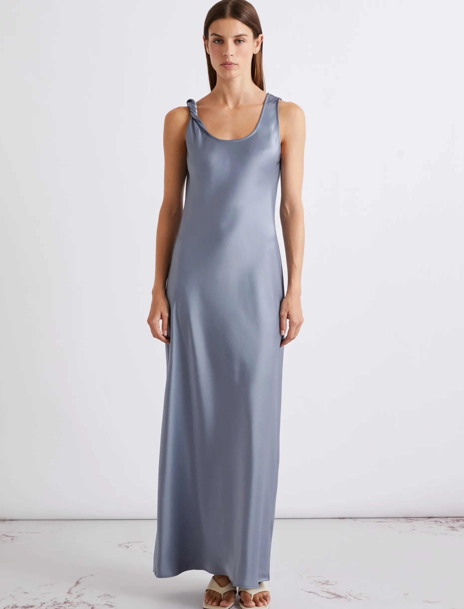 Abito con spalline in satin - AZZURRO