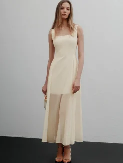 Abito fit and flare in georgette - BIANCO LANA
