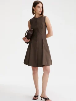 Abito fit and flare in popeline - MARRONE