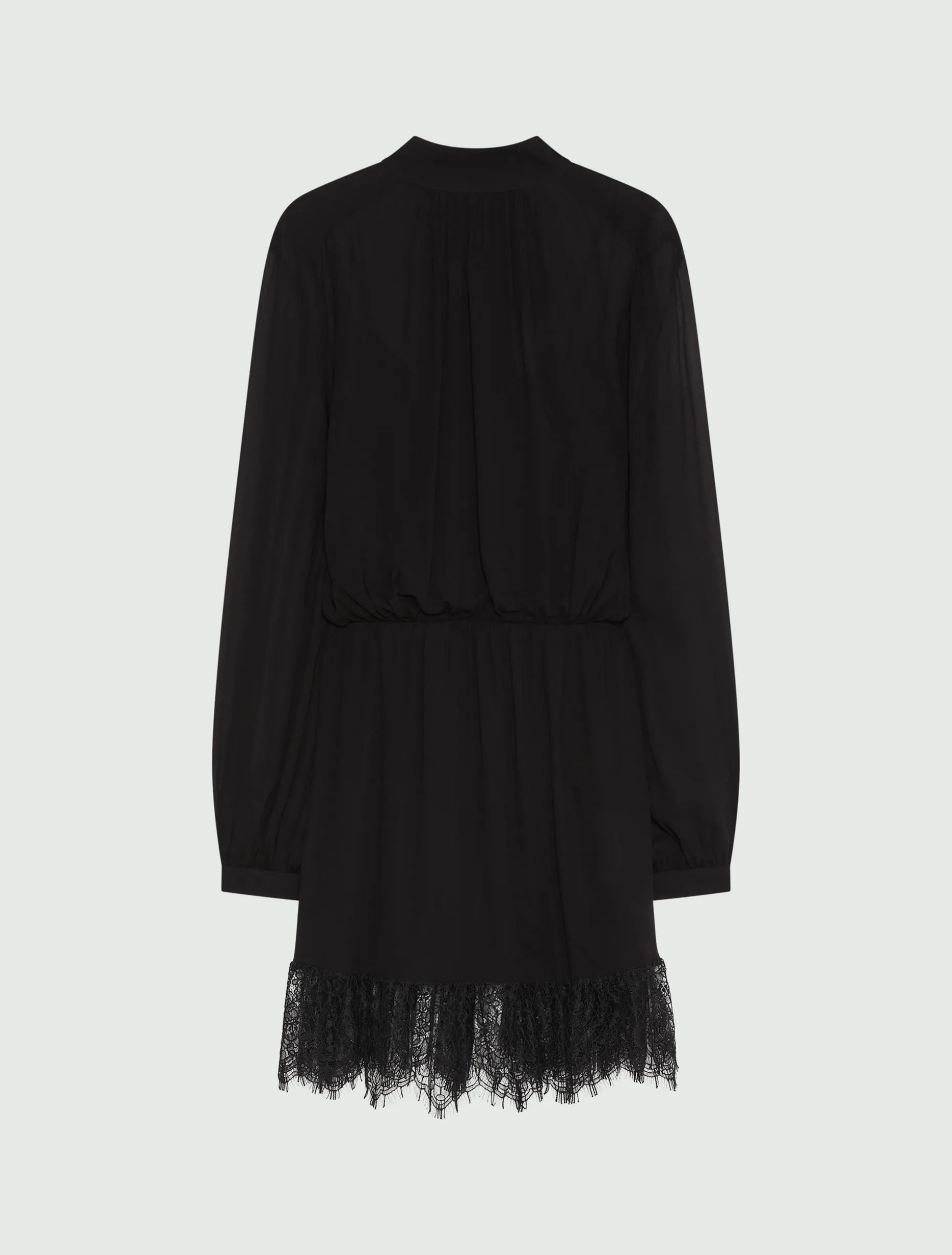 Abito in georgette e pizzo - NERO