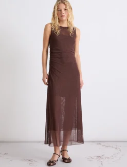 Abito in tulle foderato - MARRONE