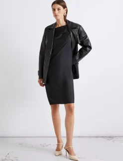 Abito in twill di seta con scollo asimmetrico - NERO