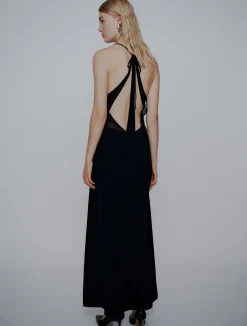 Abito lungo in envers satin - NERO