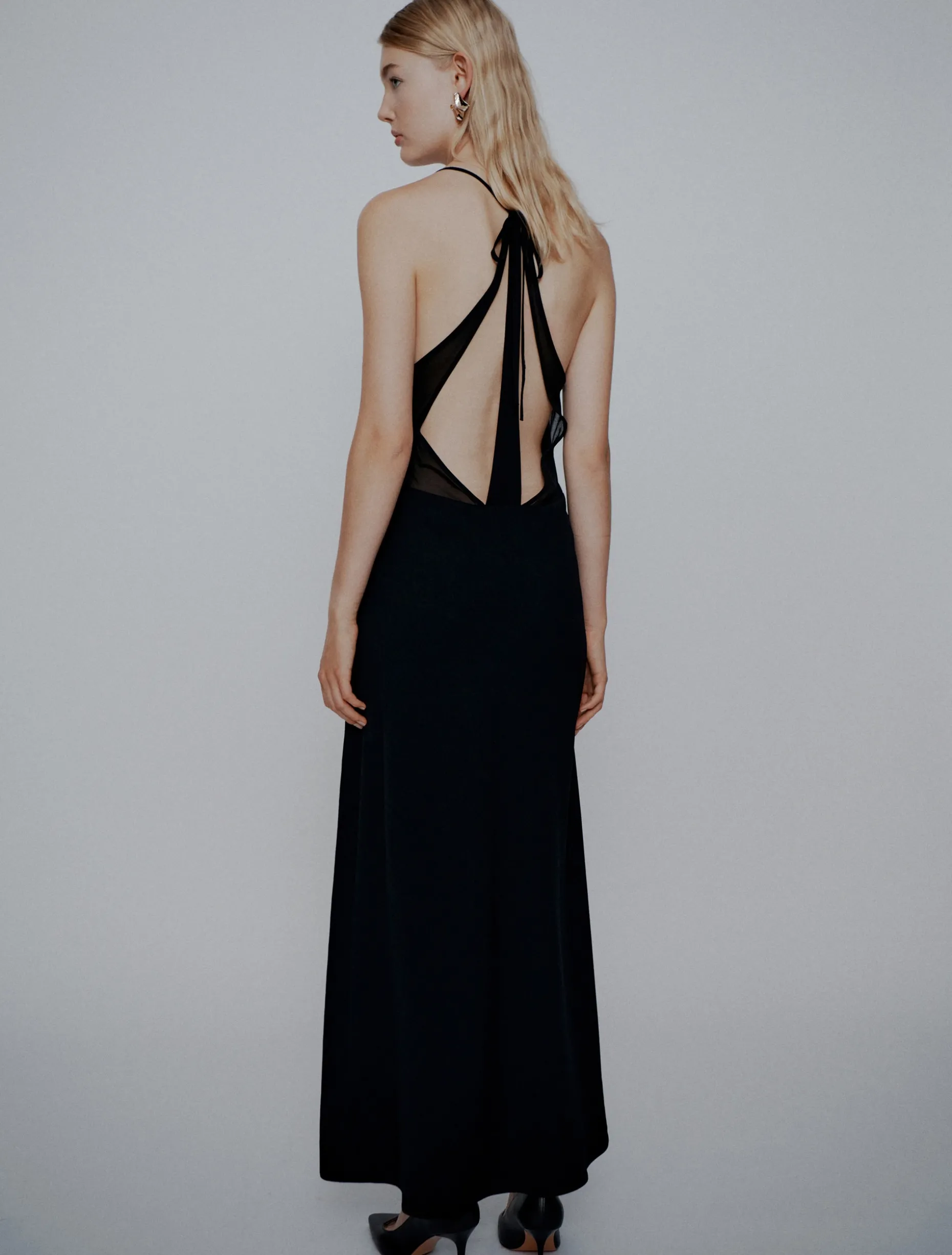 Abito lungo in envers satin - NERO