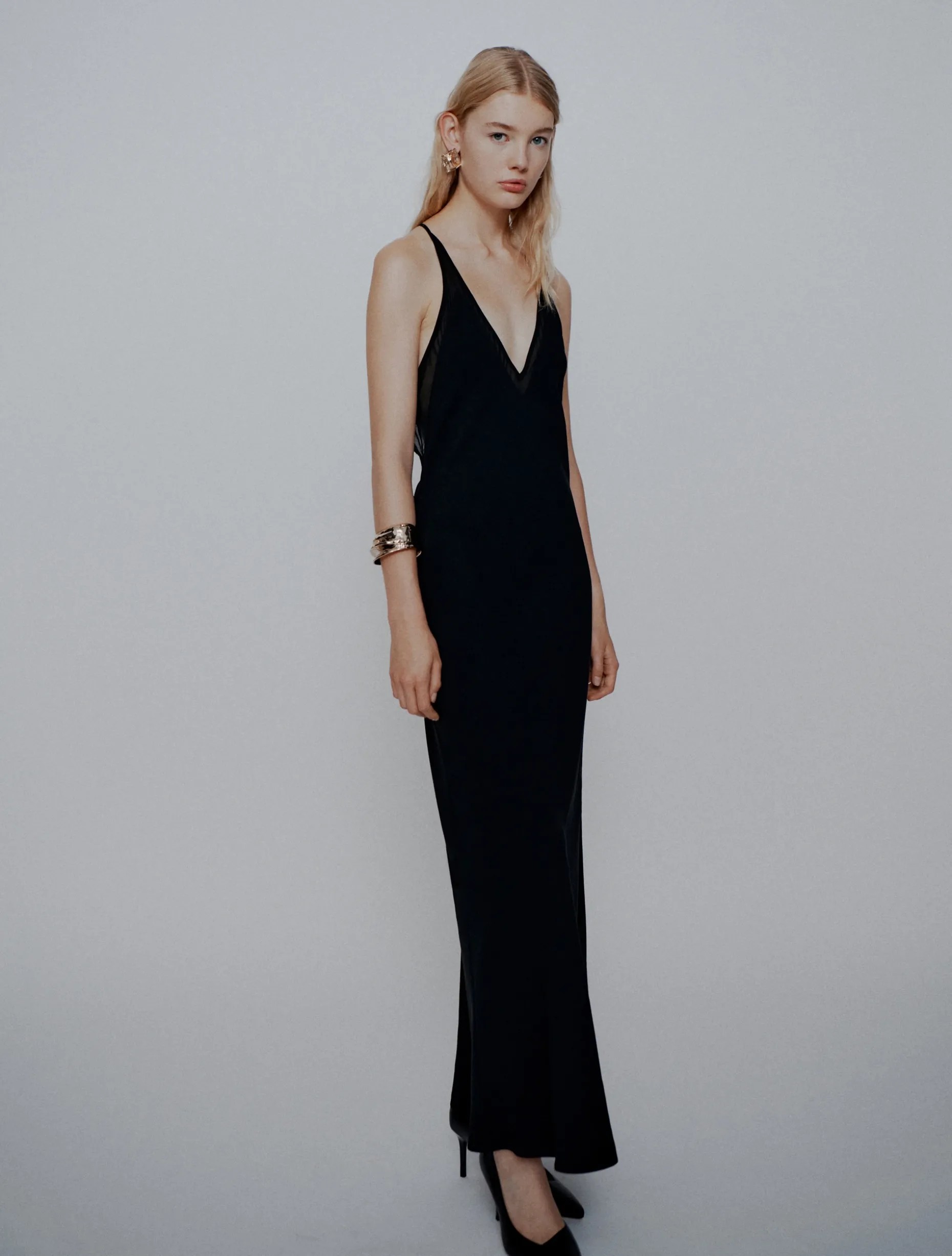 Abito lungo in envers satin - NERO