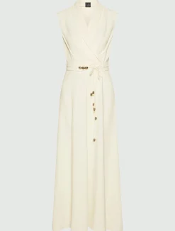 Abito smanicato in envers satin - BIANCO LANA