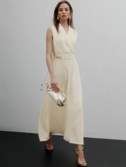 Abito smanicato in envers satin - BIANCO LANA
