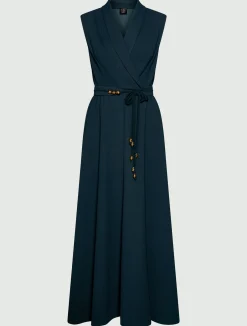 Abito smanicato in envers satin - BLU PAVONE