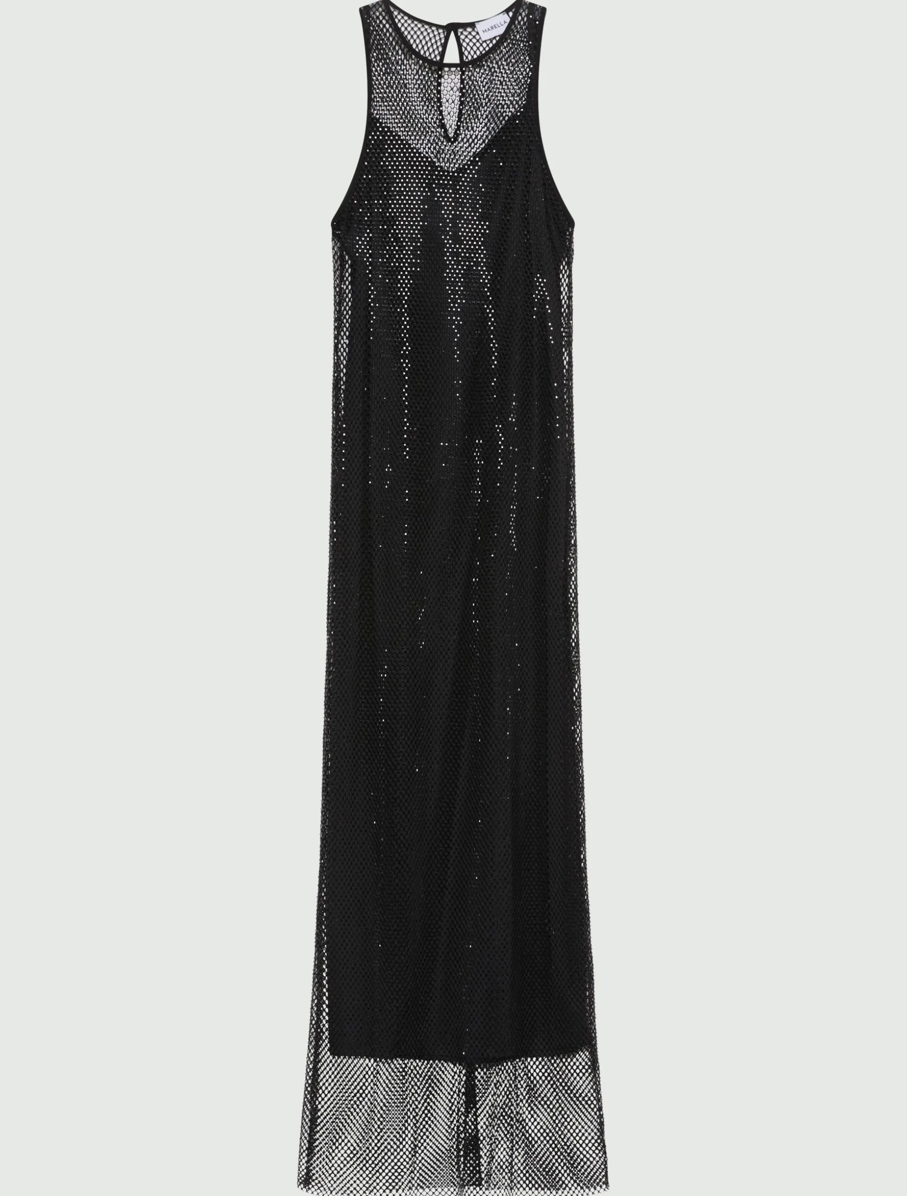 Abito smanicato in rete di strass - NERO