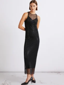 Abito smanicato in rete di strass - NERO