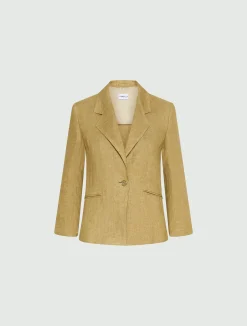 Blazer aderente in lino delavé - KAKI