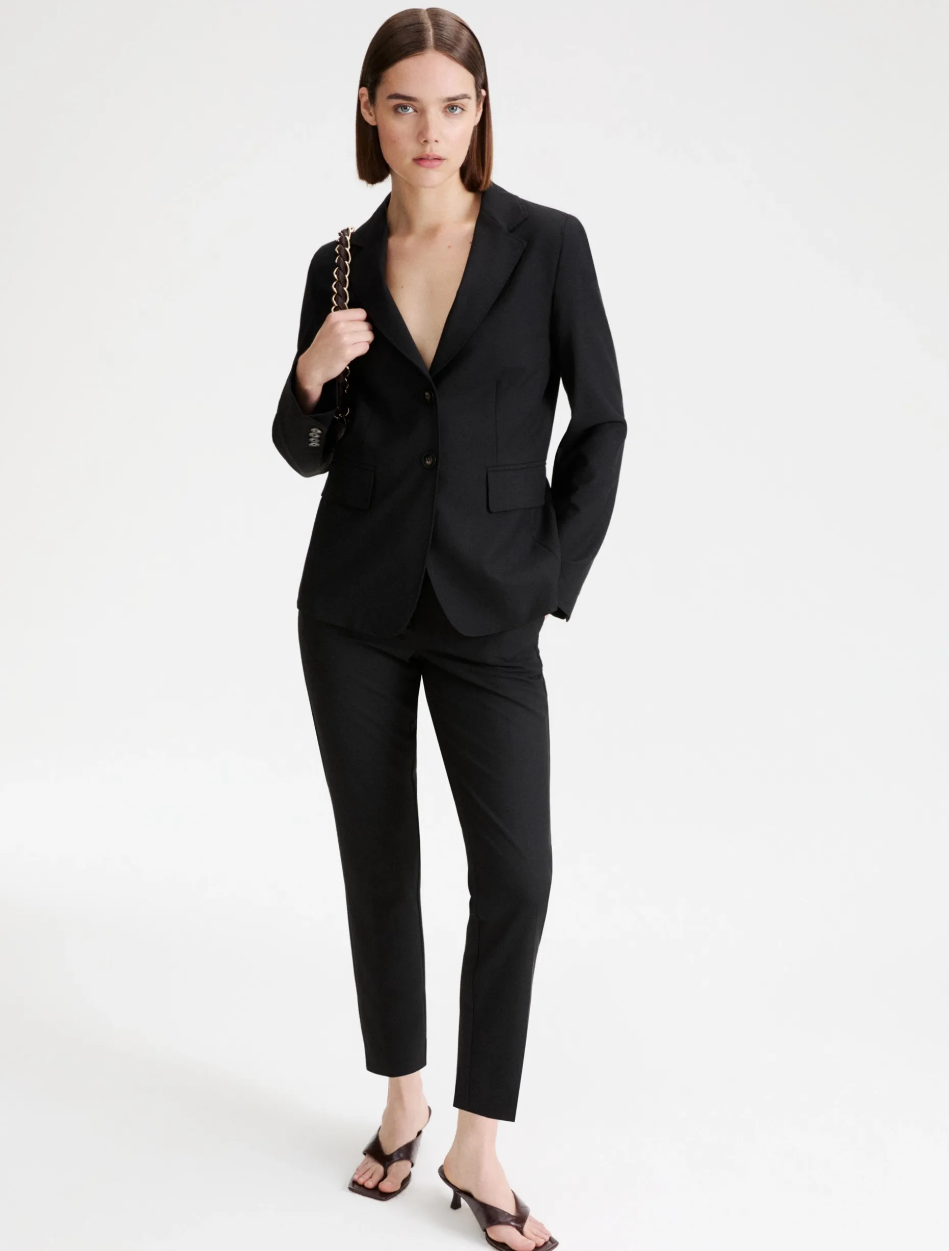 Blazer aderente in tela stretch - NERO
