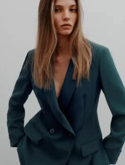 Blazer doppiopetto in envers satin - BLU PAVONE