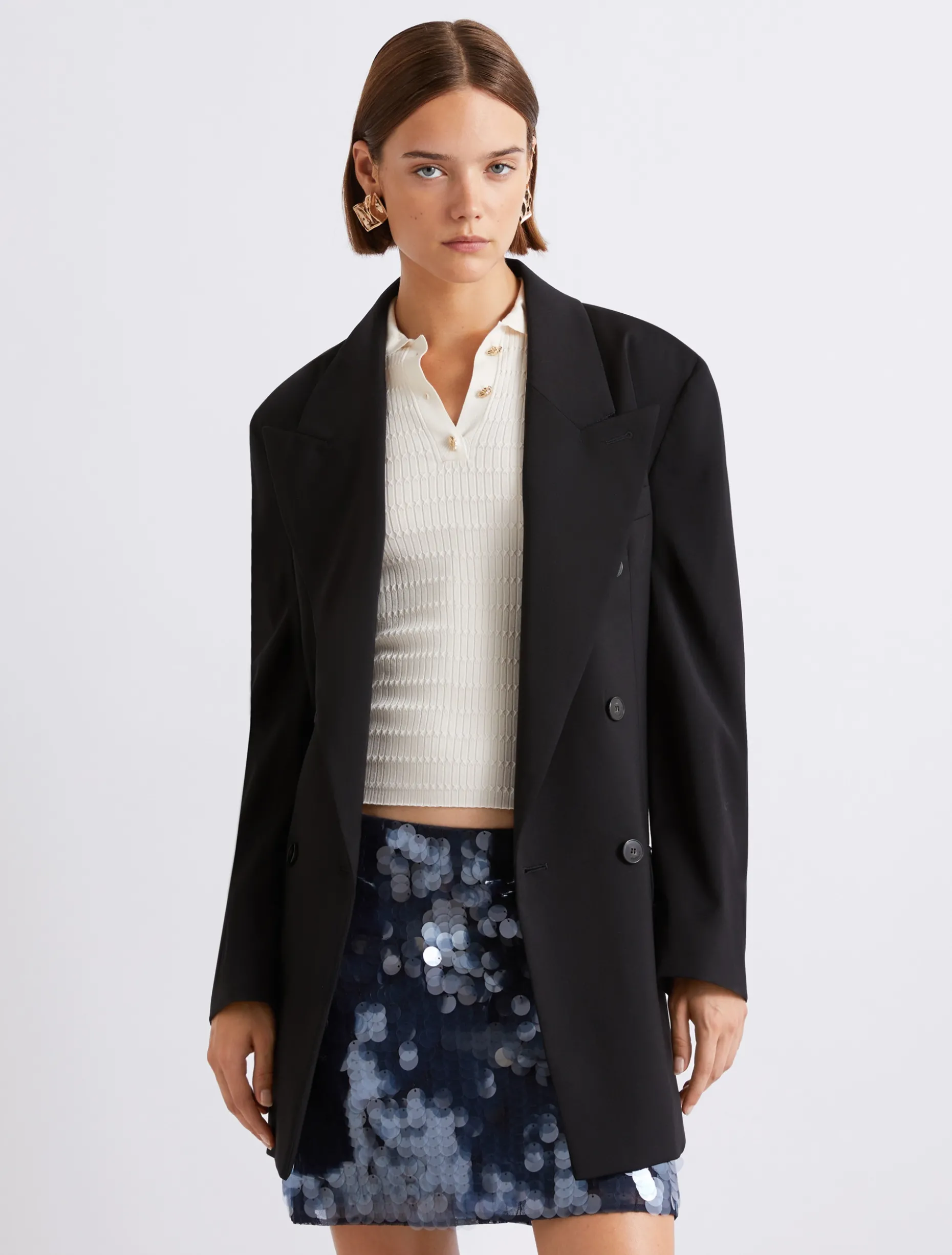Blazer doppiopetto in pura lana - NERO