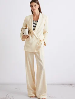 Blazer doppiopetto in tela - PANNA