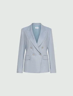 Blazer in chevron di misto lino - AZZURRO
