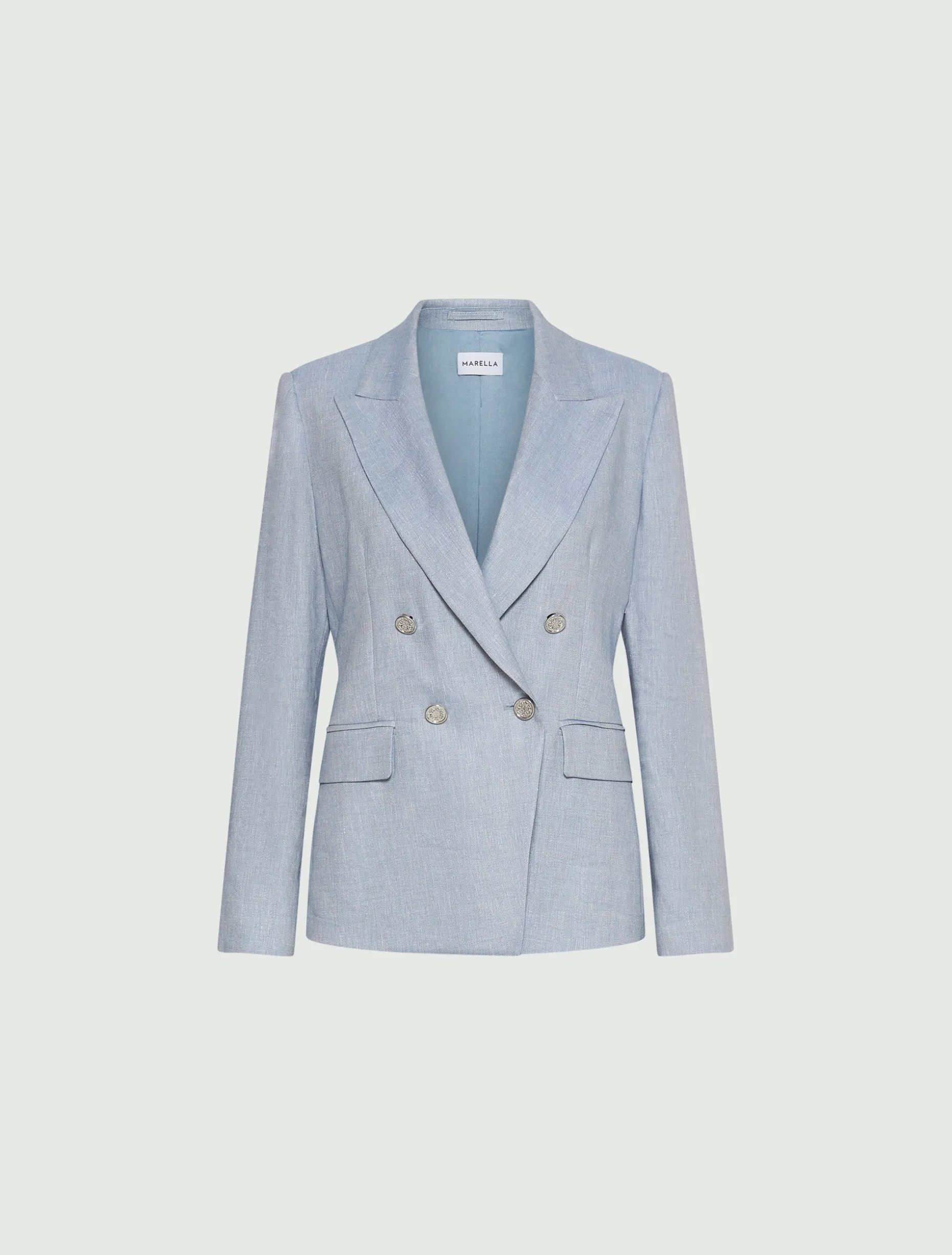 Blazer in chevron di misto lino - AZZURRO