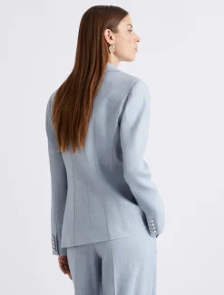 Blazer in chevron di misto lino - AZZURRO