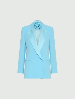 Blazer in envers satin con cintura - ACQUAMARINA