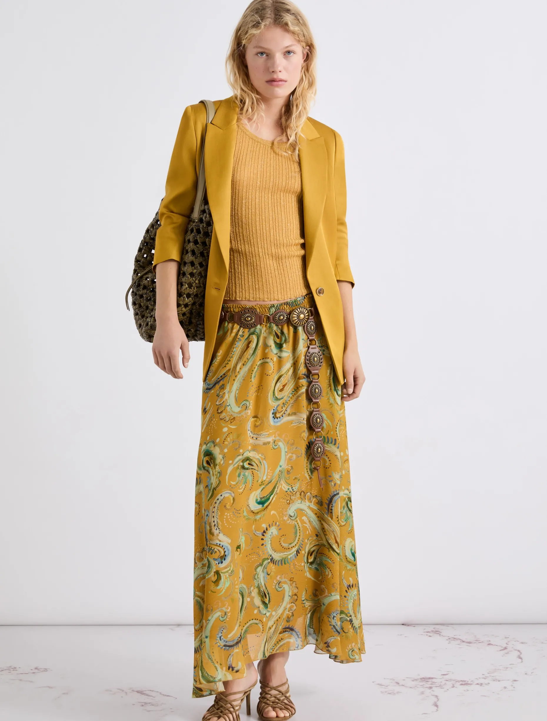 Blazer in gabardina di misto lino - COGNAC
