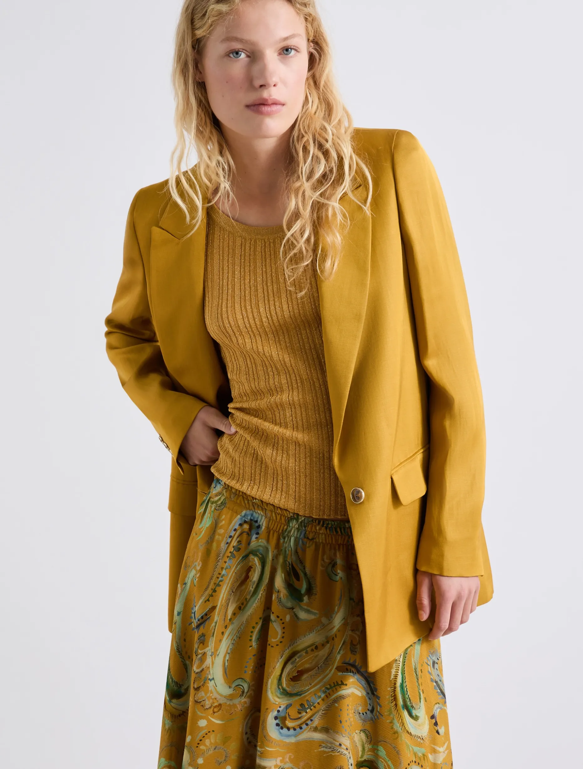 Blazer in gabardina di misto lino - COGNAC