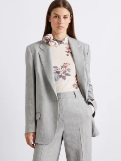 Blazer in grisaglia di misto lino stretch - GRIGIO
