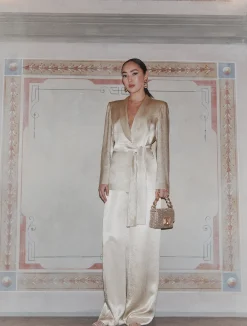 Blazer in raso leggero - NATURALE