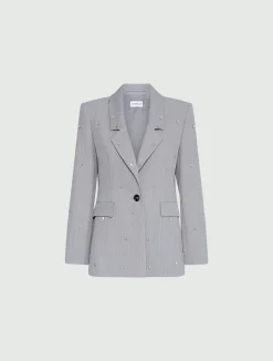 Blazer in tela stretch con cristalli - GRIGIO CHIARO MELANGE