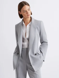 Blazer in tela stretch effetto malfilé - GRIGIO CHIARO MELANGE