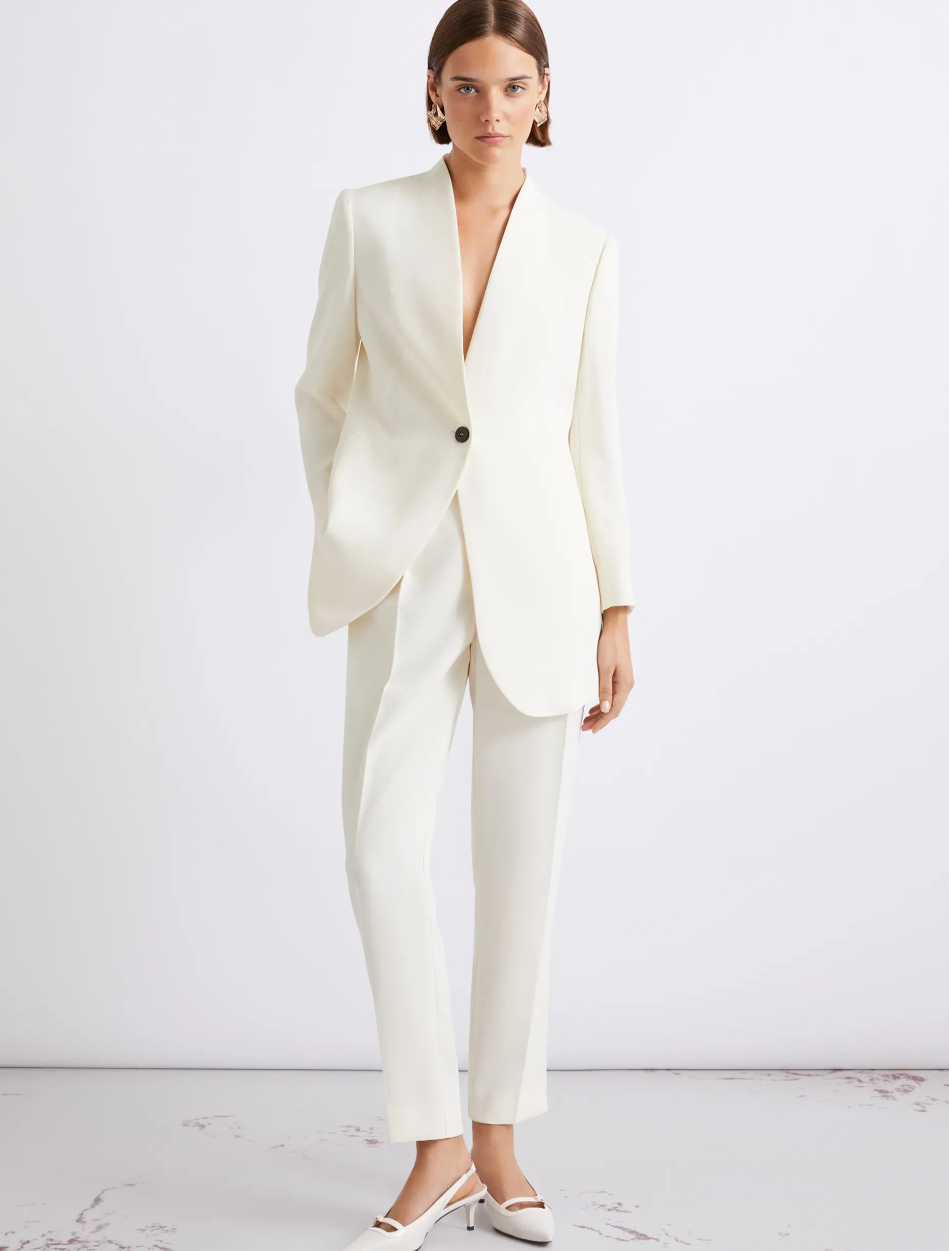 Blazer lungo in envers satin - BIANCO LANA