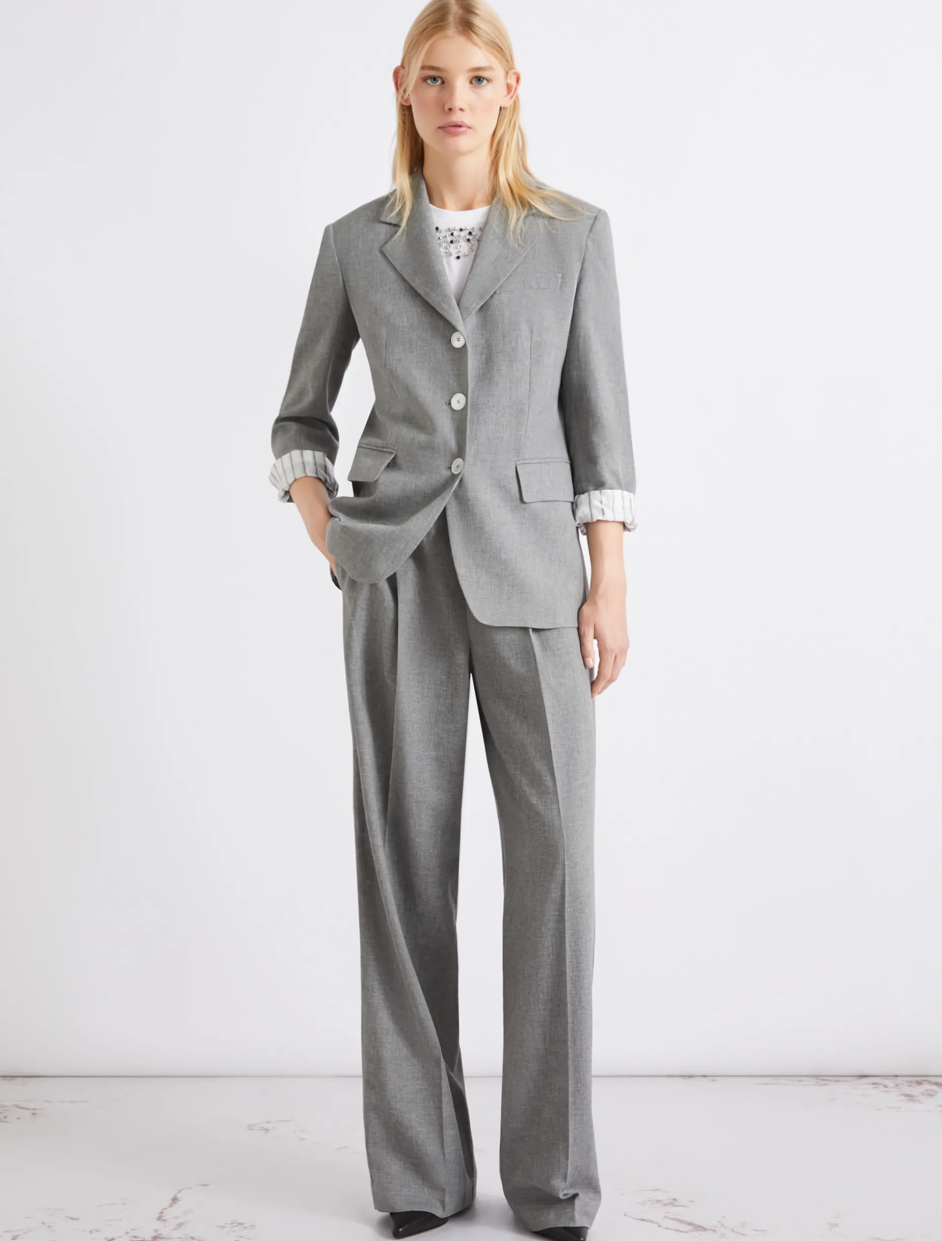 Blazer monopetto in misto lino - GRIGIO MELANGE