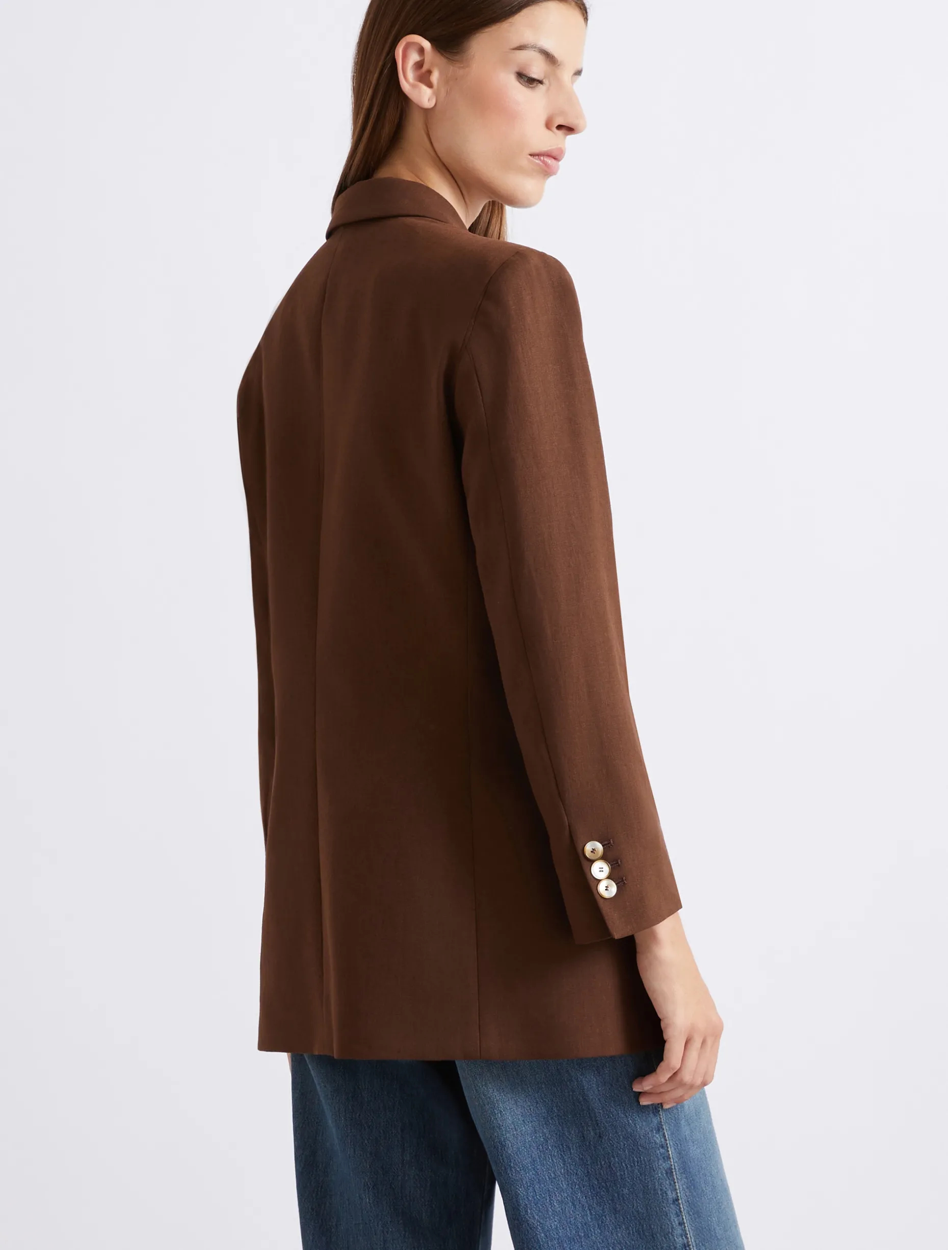 Blazer monopetto in misto lino - MARRONE