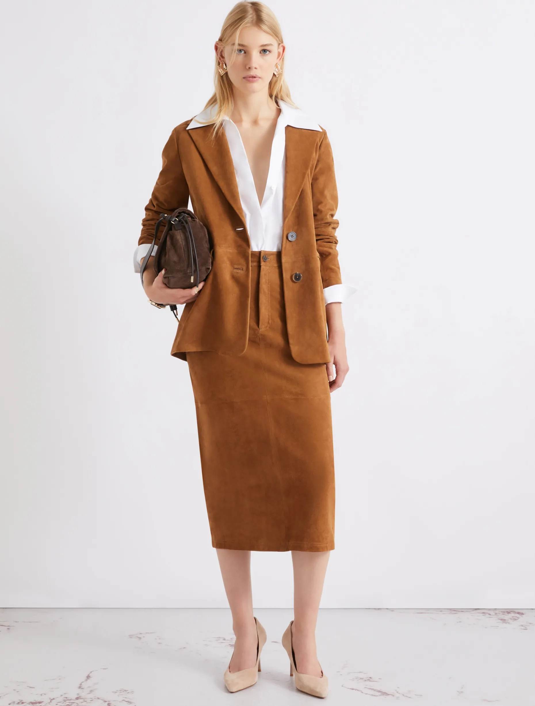Blazer semiaderente in camoscio - CAMMELLO