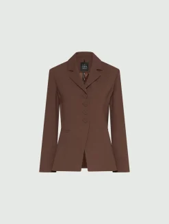 Blazer semi aderente in envers satin - MARRONE