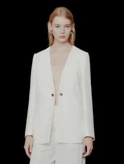 Blazer senza collo in envers satin - BIANCO LANA