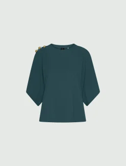 Blusa con maniche a kimono - BLU PAVONE