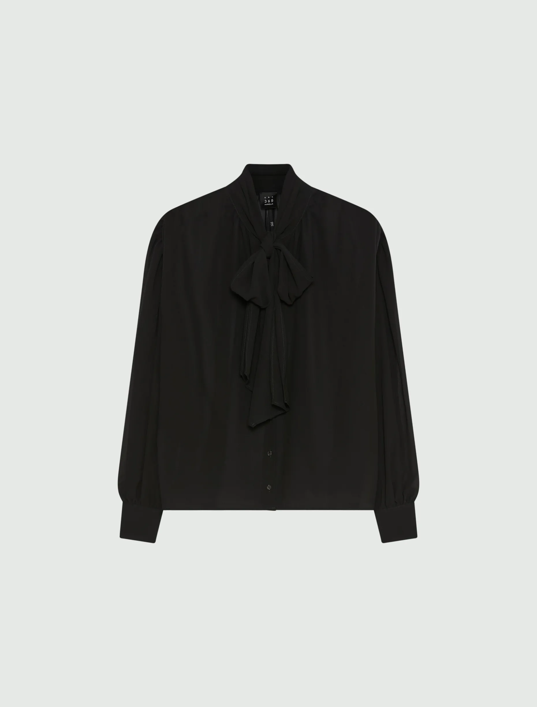 Blusa con nastro in georgette crêpe - NERO