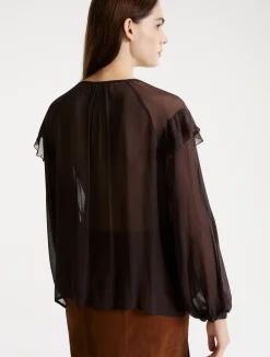 Blusa con volant - MARRONE