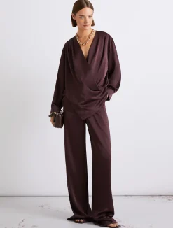 Blusa incrociata in satin - BORDEAUX