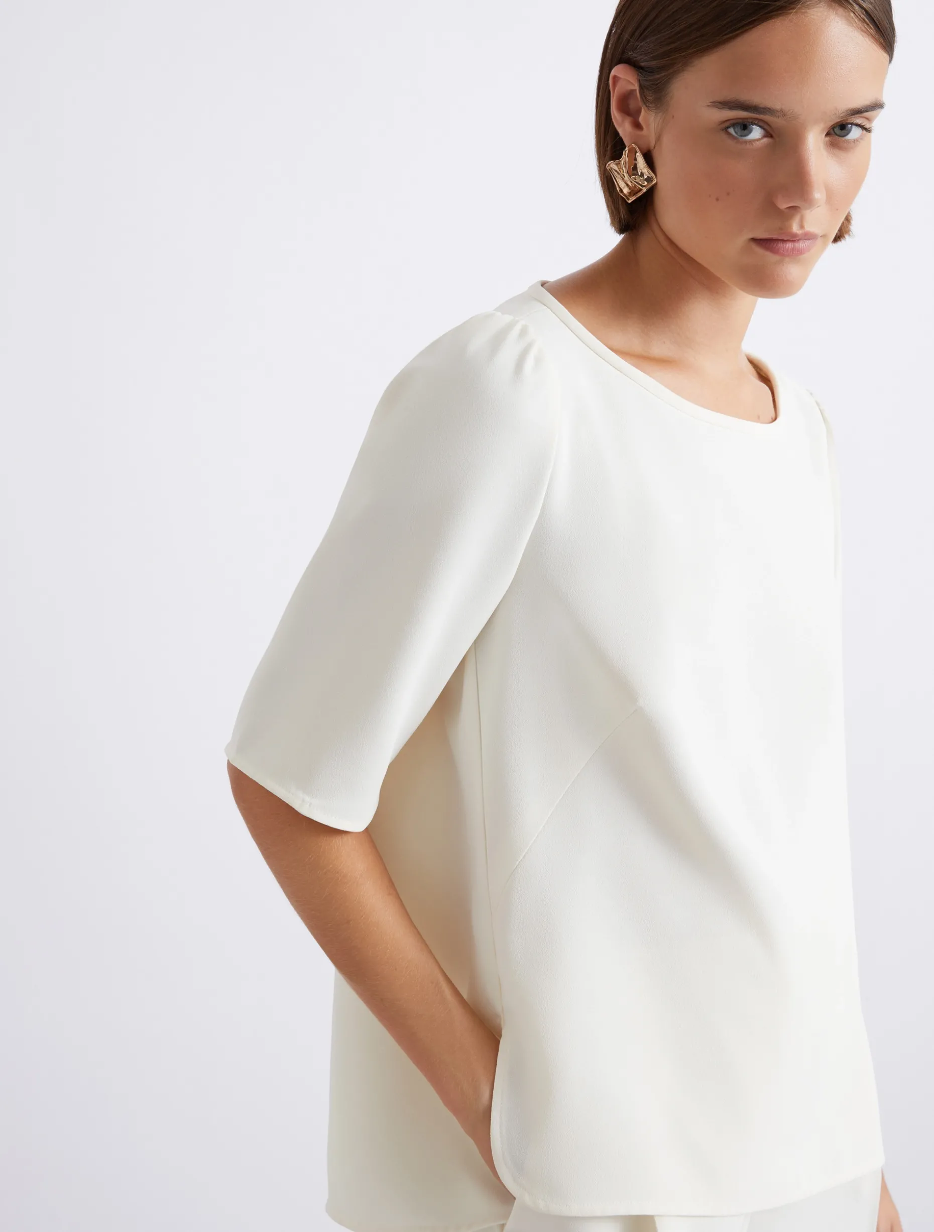 Blusa in envers satin con manica corta - BIANCO LANA