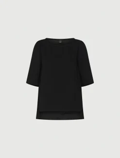 Blusa in envers satin con manica corta - NERO