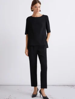 Blusa in envers satin con manica corta - NERO