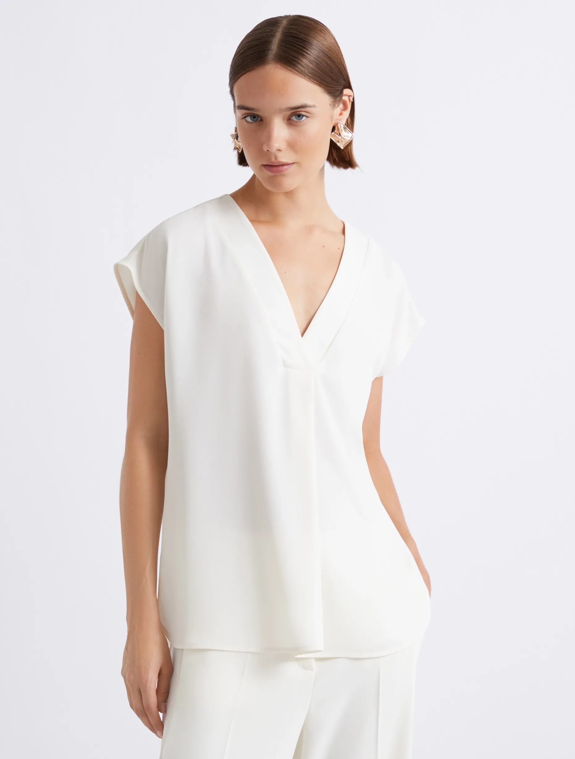 Blusa in satin fluido - BIANCO LANA